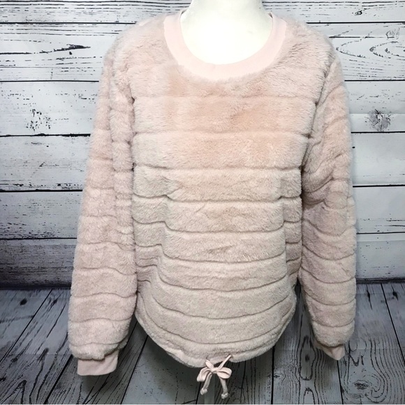 Almost Famous Pale Pink Fuzzy Draw String Sweater - Picture 1 of 8